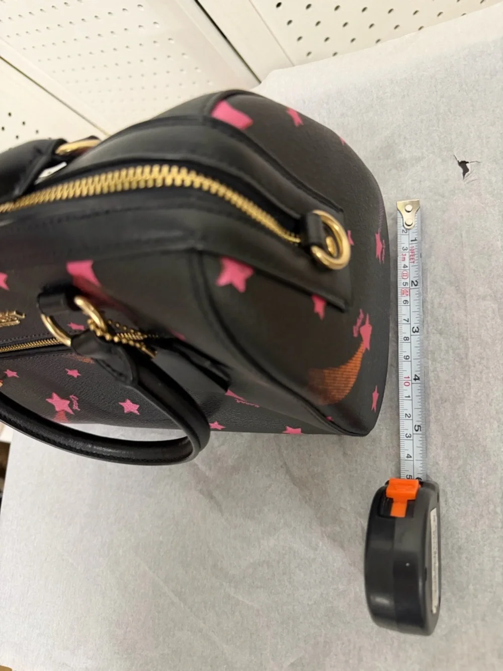 Coach Rowan Satchel Canvas Leather Shooting Disco Star Print Medium Black Pink - Picture 8 of 8